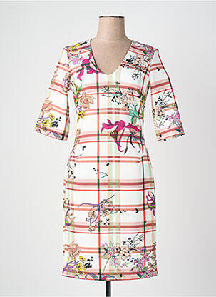 Robe mi-longue imprimé fleurs manches 3/4 beige QUATTRO femme