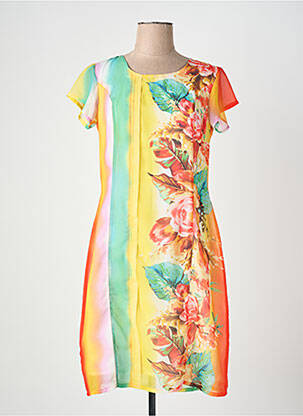 Robe mi-longue imprimé fleurs manches courtes orange QUATTRO femme