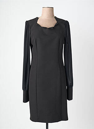 Robe mi-longue tissage crêpe manches longues noir QUATTRO femme