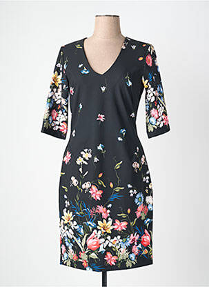 Robe mi-longue imprimé fleurs manches 3/4 noir QUATTRO femme