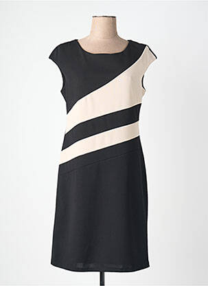 Robe mi-longue tissage crêpe manches courtes noir QUATTRO femme