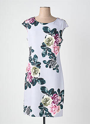 Robe mi-longue imprimé fleurs manches courtes gris QUATTRO femme