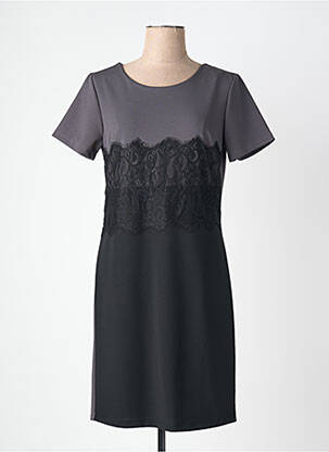 Robe mi-longue tissage crêpe manches courtes gris QUATTRO femme