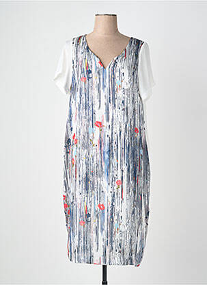 Robe mi-longue coupe fluide manches courtes bleu QUATTRO femme