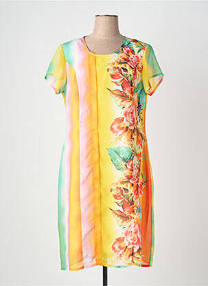 Robe mi-longue imprimé fleurs manches courtes jaune QUATTRO femme