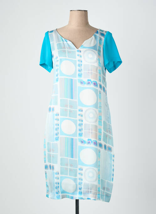 Robe mi-longue tissage crêpe manches courtes bleu QUATTRO femme