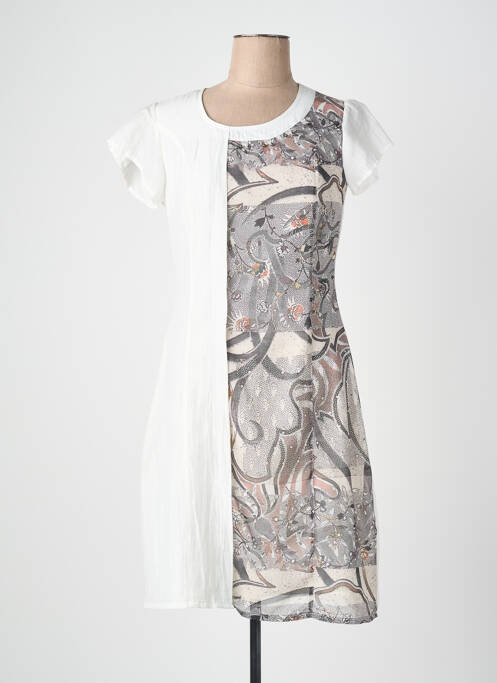 Robe mi-longue imprimé fantaisie manches courtes marron QUATTRO femme