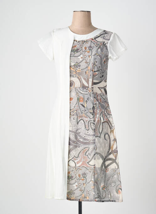 Robe mi-longue imprimé fantaisie manches courtes marron QUATTRO femme