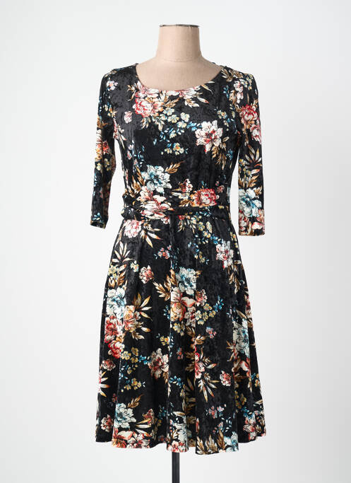 Robe mi-longue imprimé fleurs manches 3/4 noir QUATTRO femme