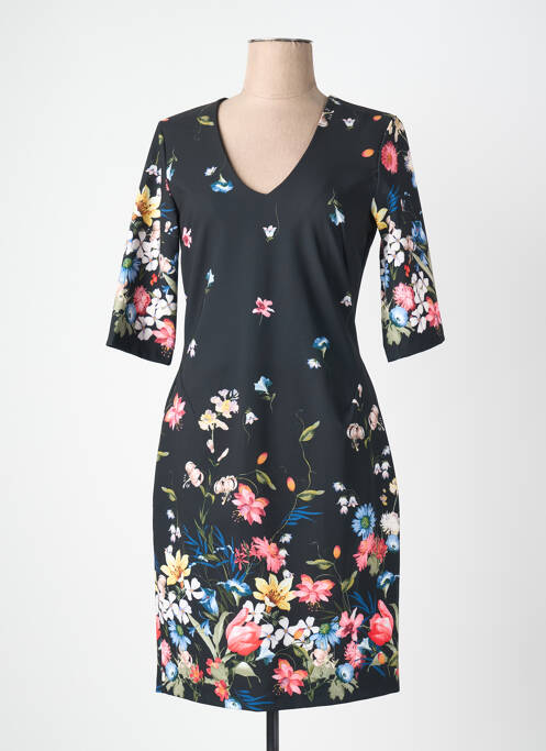 Robe mi-longue imprimé fleurs manches 3/4 noir QUATTRO femme
