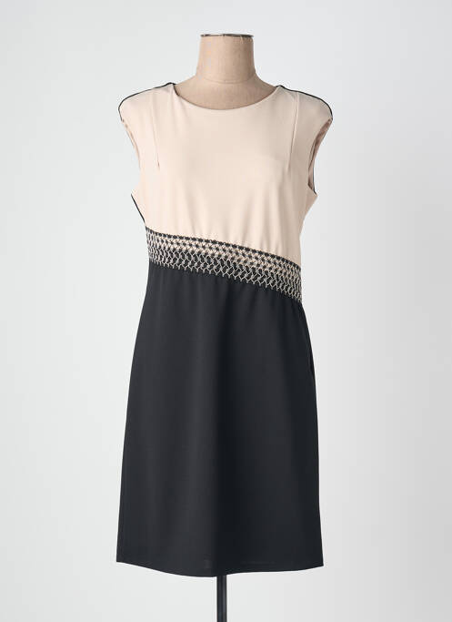 Robe mi-longue tissage crêpe manches courtes beige QUATTRO femme