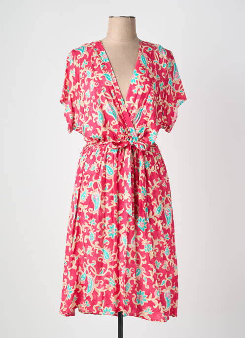 Robe mi-longue imprimé fleurs manches courtes rouge QUATTRO femme