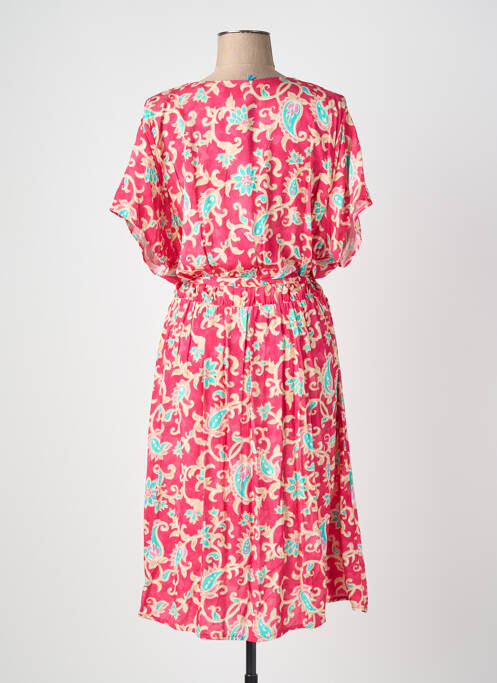 Robe mi-longue imprimé fleurs manches courtes rouge QUATTRO femme