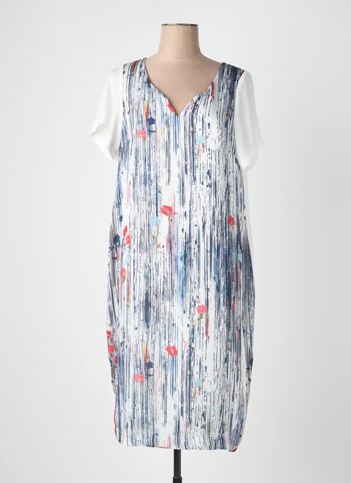 Robe mi-longue coupe fluide manches courtes bleu QUATTRO femme