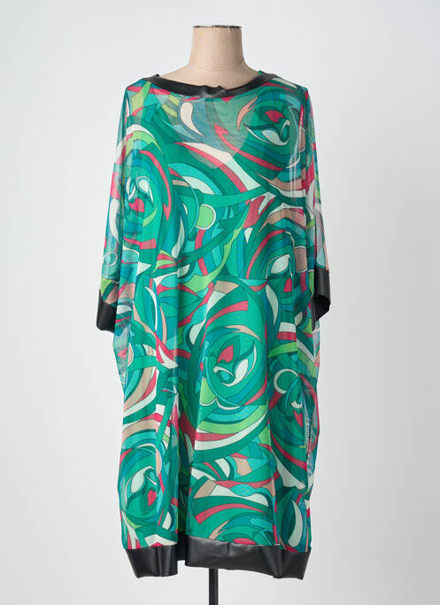 Robe mi-longue coupe fluide manches 3/4 vert QUATTRO femme