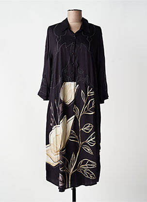 Robe mi-longue imprimé fleurs manches 3/4 noir NÜ femme