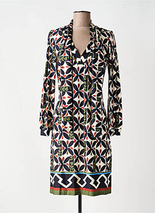 Robe mi-longue imprimé fleurs manches longues noir K-DESIGN femme