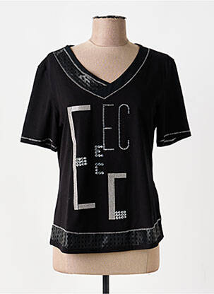 T-shirt sérigraphie avec strass manches courtes noir ELISA CAVALETTI femme