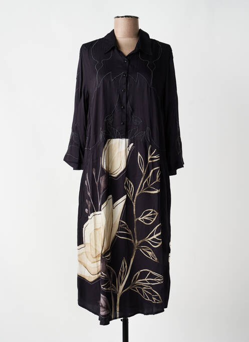Robe mi-longue coupe fluide manches 3/4 noir NÜ femme