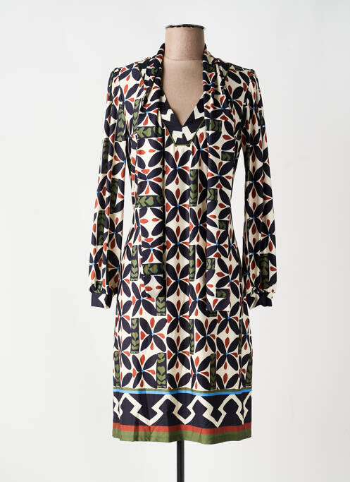 Robe mi-longue imprimé fleurs manches longues noir K-DESIGN femme