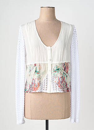 Gilet manches longues col rond blanc QUATTRO femme