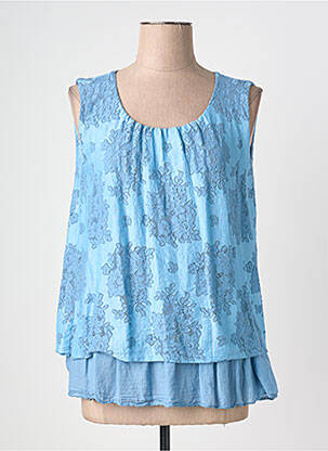 Top coupe fluide sans manche bleu QUATTRO femme