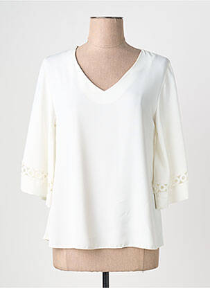 Top col v manches 3/4 blanc QUATTRO femme