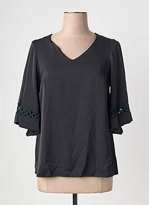 Top col v manches 3/4 noir QUATTRO femme