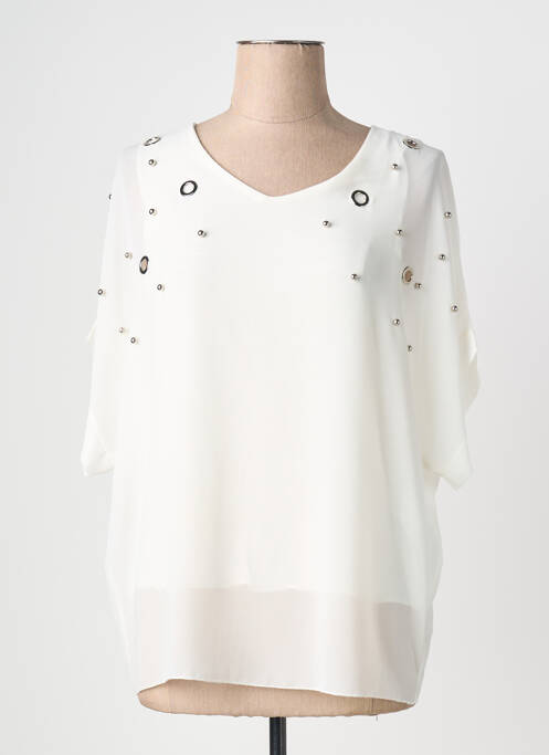 Tunique manches courtes col v blanc QUATTRO femme