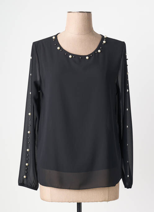 Blouse col rond manches longues noir QUATTRO femme