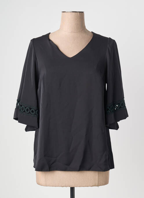 Top col v manches 3/4 noir QUATTRO femme