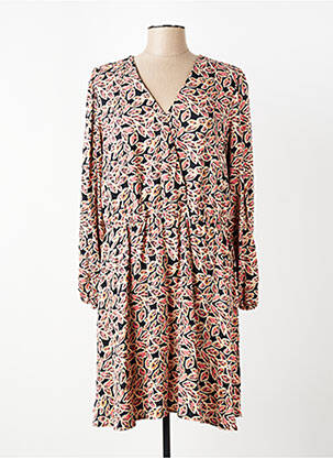 Robe mi-longue imprimé fleurs manches longues rose C'EST BEAU LA VIE femme