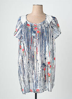 Blouse col rond manches courtes bleu QUATTRO femme