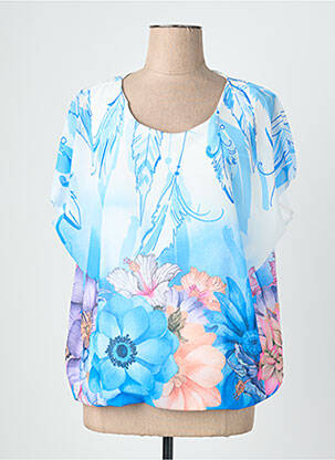 Blouse légère et transparente manches courtes bleu QUATTRO femme