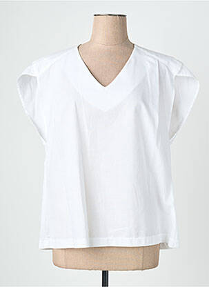 Blouse tissage popeline manches courtes blanc QUATTRO femme