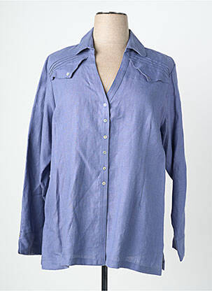 Chemisier tissage crêpe manches longues bleu QUATTRO femme