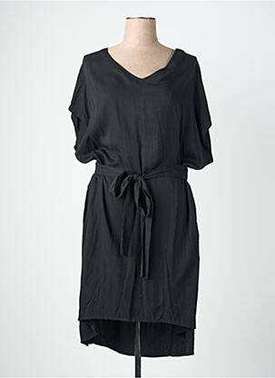Robe mi-longue coupe fluide manches courtes noir QUATTRO femme