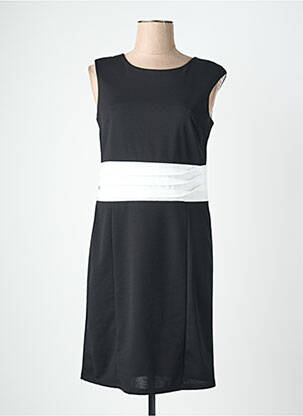 Robe mi-longue tissage crêpe manches courtes noir QUATTRO femme