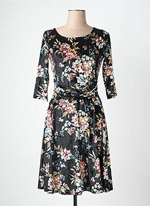 Robe mi-longue imprimé fleurs manches 3/4 noir QUATTRO femme