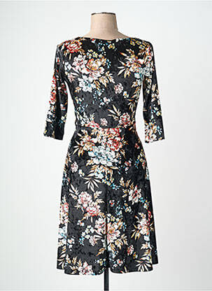 Robe mi-longue imprimé fleurs manches 3/4 noir QUATTRO femme