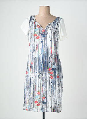Robe courte fermeture zippée au dos manches courtes bleu QUATTRO femme