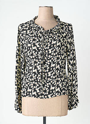 Blouse tissage popeline manches longues noir QUATTRO femme
