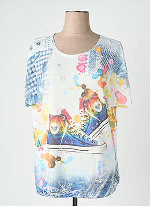 Pull stretch manches courtes bleu QUATTRO femme