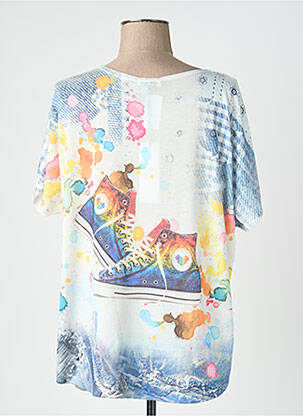 Pull stretch manches courtes bleu QUATTRO femme