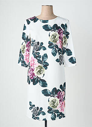 Robe mi-longue imprimé fleurs manches 3/4 blanc QUATTRO femme