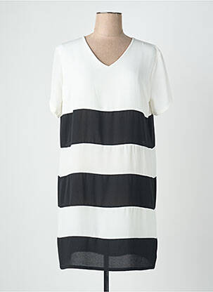 Robe mi-longue coupe fluide manches courtes blanc QUATTRO femme