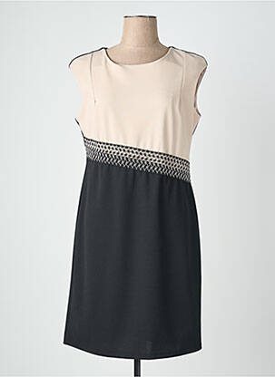 Robe mi-longue tissage crêpe manches courtes noir QUATTRO femme