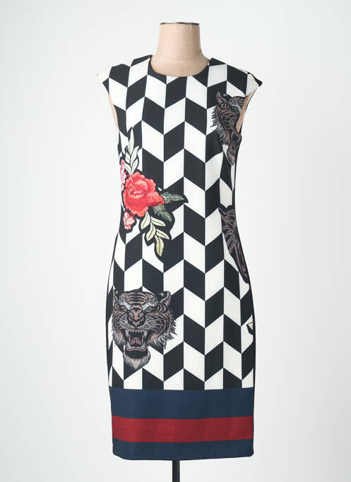 Robe mi-longue fermeture zippée au dos manches courtes noir QUATTRO femme