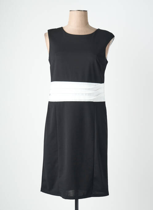 Robe mi-longue tissage crêpe manches courtes noir QUATTRO femme