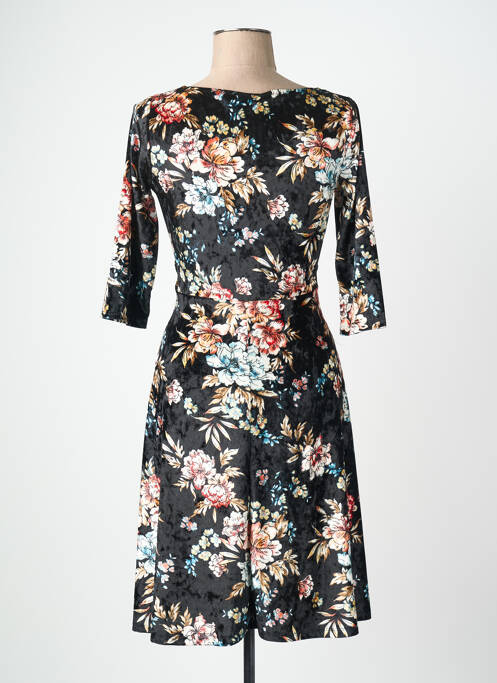 Robe mi-longue imprimé fleurs manches 3/4 noir QUATTRO femme